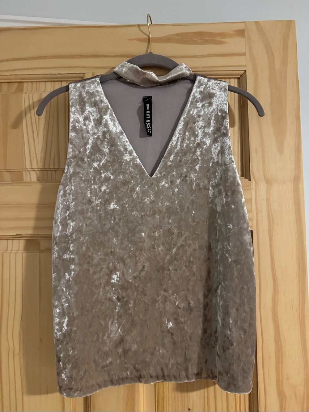 Design Lab Lord & Taylor Silver Crushed Velvet V-Neck Tank with Choker